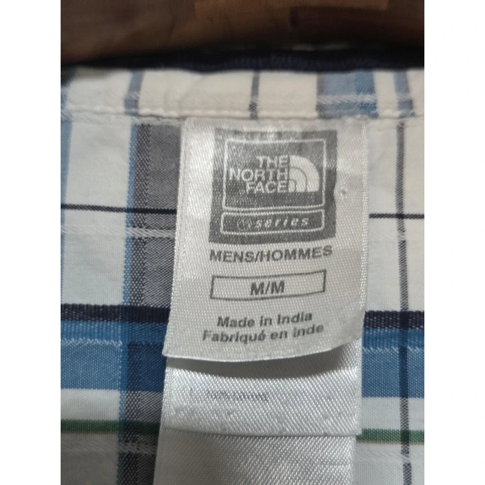The North‎ Face Shirt Mens Medium Blue Plaid Short Sleeve Button Front Cotton